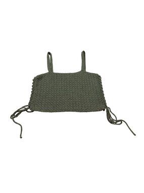 Handmade Green Crochet Knit Crop Top With Adjustable Ties (M472)